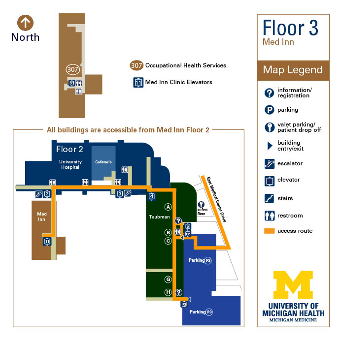 Map of U-M Health Med Inn Floor 3