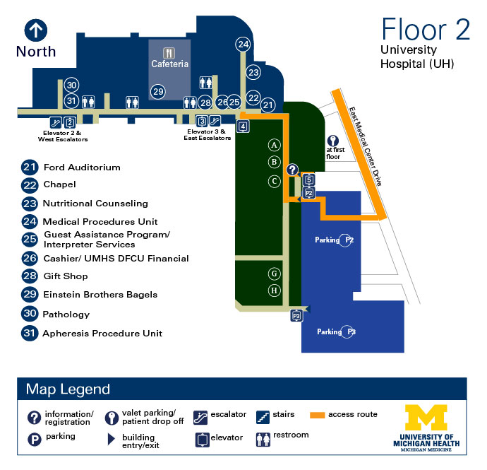 Map of U-M Health University Hospital Floor 2