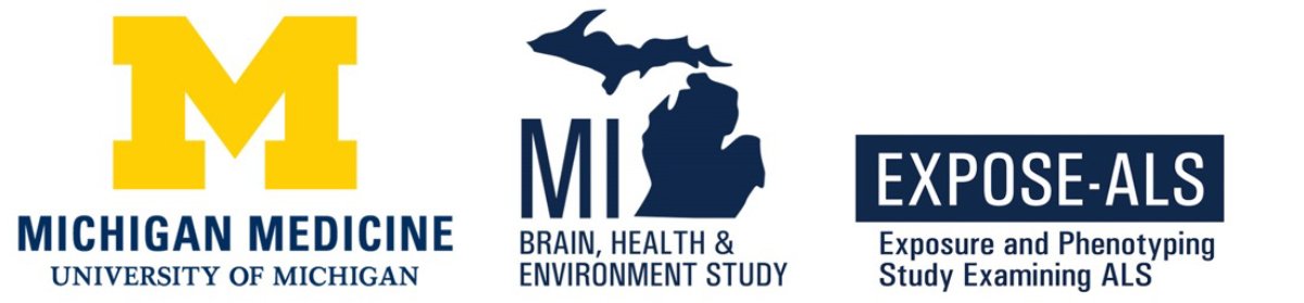 Michigan Medicine logo, Brain Health and Environmental Study Logo, Expose-ALS logo