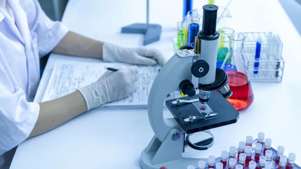 lab with microscope vials
