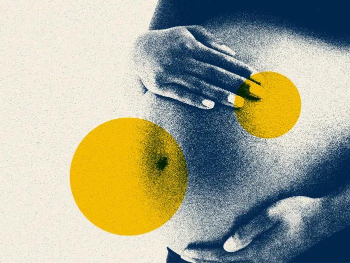 pregnant stomach with yellow dots and blue undertone lab note