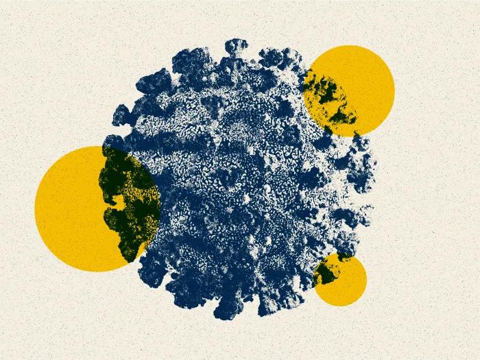 covid cell blue yellow sketched graphic
