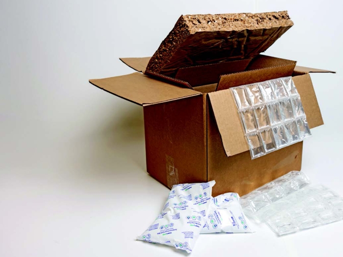 Recycled cardboard box used to ship medical supplies