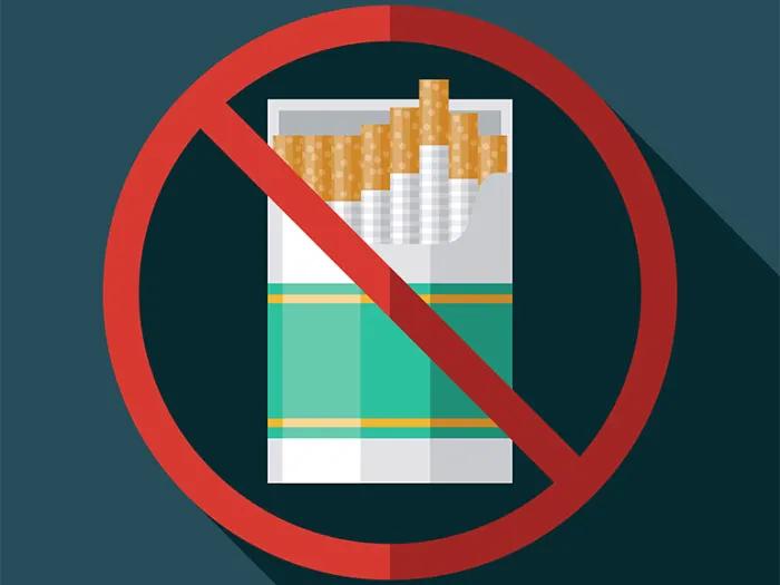 Menthol cigarette with red circle and slash signifying quitting
