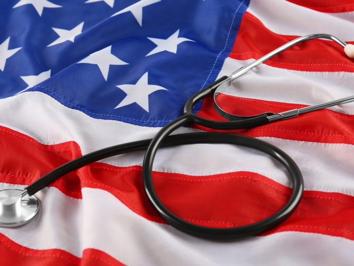 american flag with stethoscope on it
