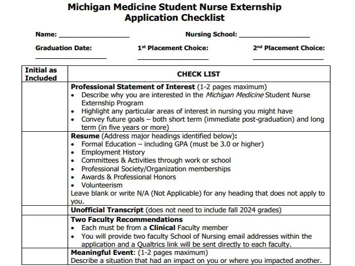 externship checklist