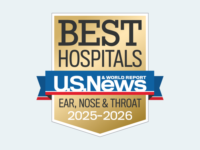 Badge with text: Best Hospitals U.S. News & World Report Ear, Nose & Throat, 2025-2026