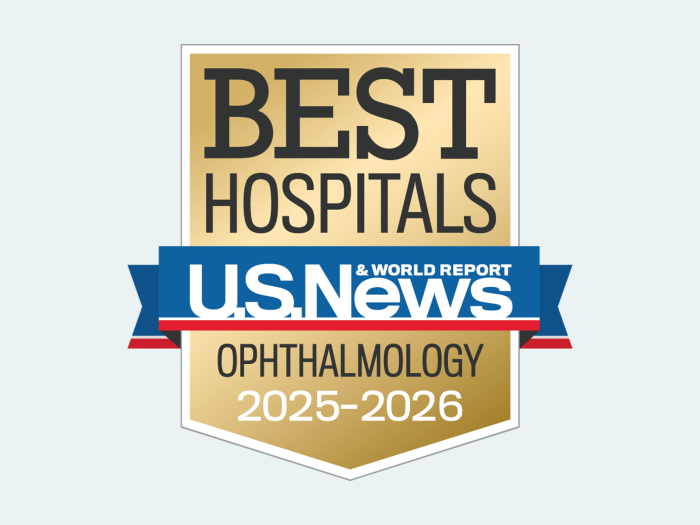 Badge with text: Best Hospitals U.S. News & World Report, Ophthalmology 2025-2026