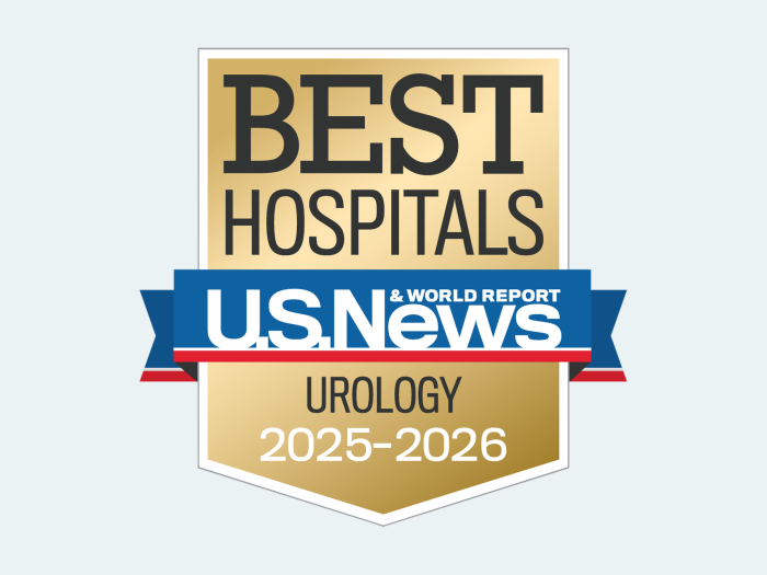 Badge with text: Best Hospitals U.S. News & World Report, Urology 2025-2026