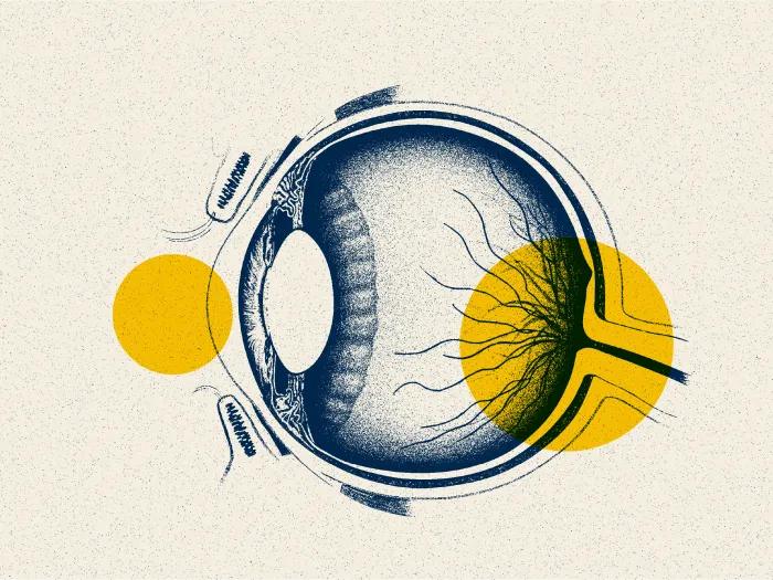 eye drawn out with blue and yellow and off white background