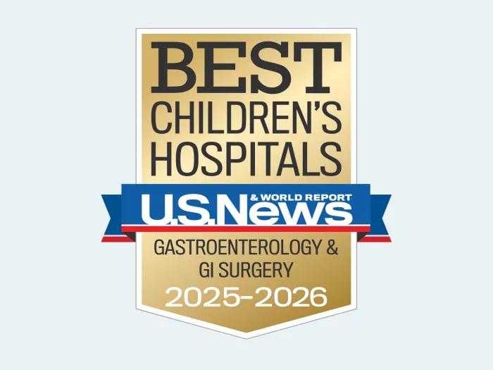 Badge with text: Best Children's Hospitals - U.S. News & World Report - Pediatric Gastroenterology & GI Surgery 2025-2026