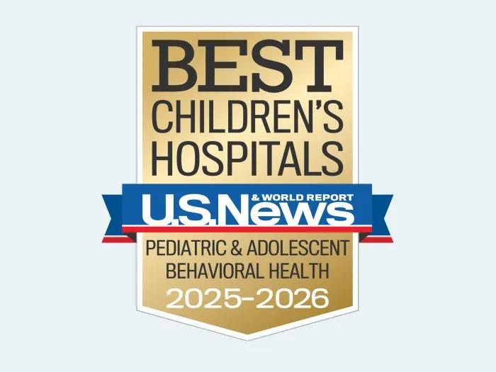 Badge with text: Best Children's Hospitals - US News & World Report - Pediatric & Adolescent Behavioral Health 2025-26