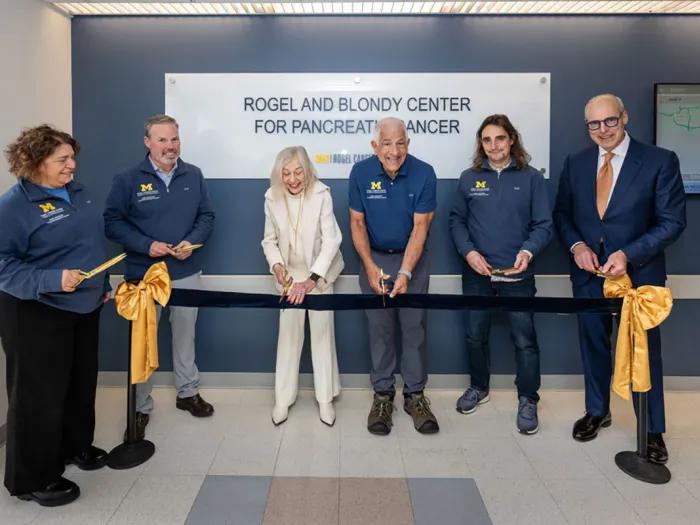Susan and Richard Rogel stand with Dr. Eric Fearon the director of the Rogel Cancer Center as well as the leaders of the new Rogel and Blondy Center for Pancreatic Cancer Research