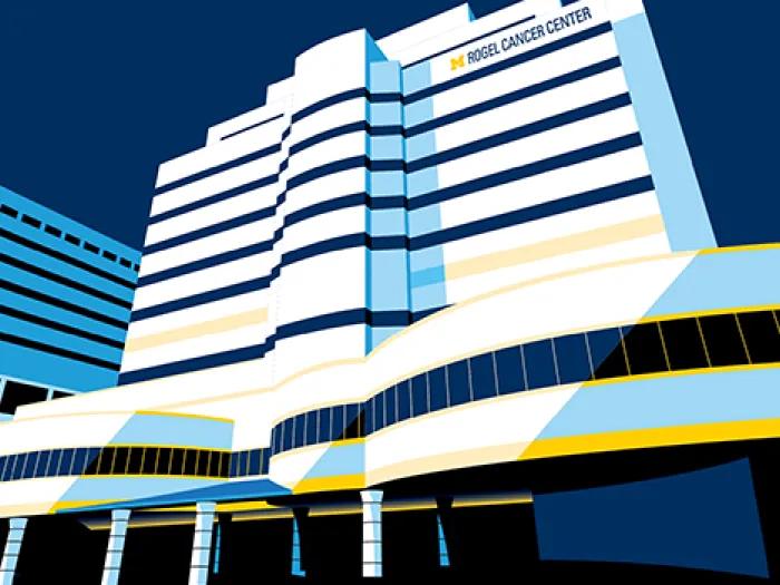 Illustrated picture of the Rogel Cancer Center building