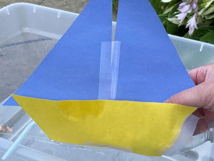 blue and yellow paper boat craft