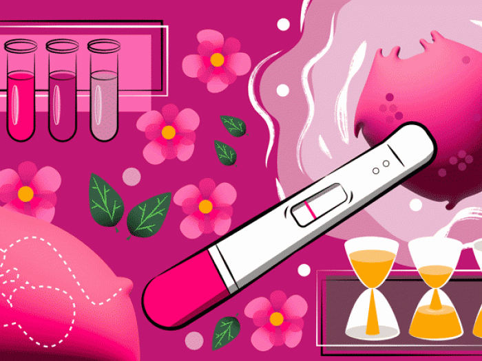 ferility pink moving time clocks vials pregnancy test baby outline