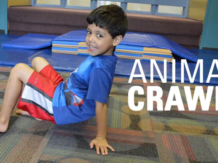 Child backwards on hands and feet posing for the animal crawl