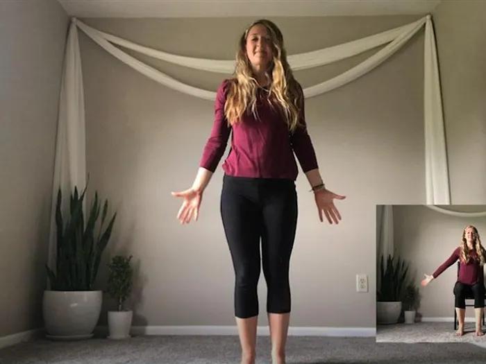 Person posing a yoga move in room