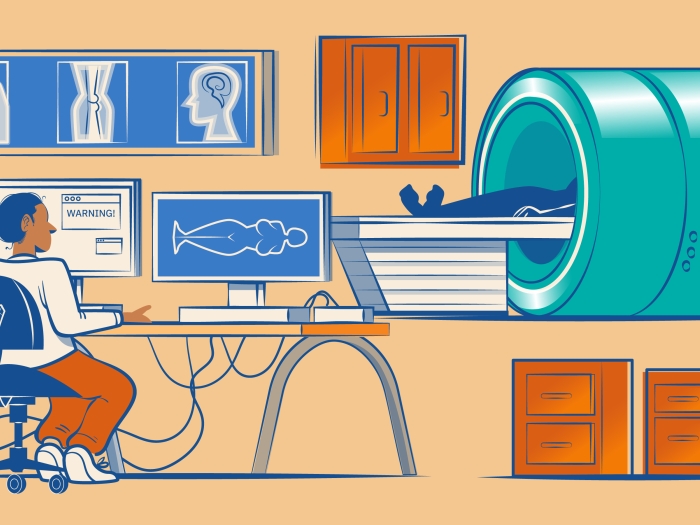 MRI machine with specialist running machine seeing body scan