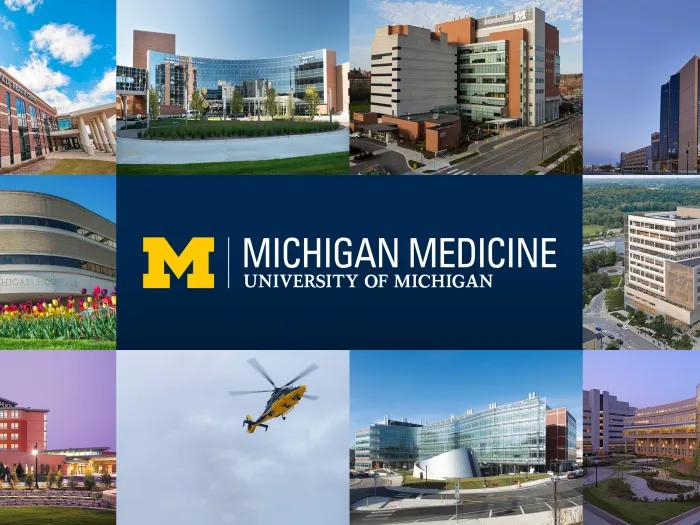 A collage of multiple buildings that are part of Michigan Medicine's statewide network