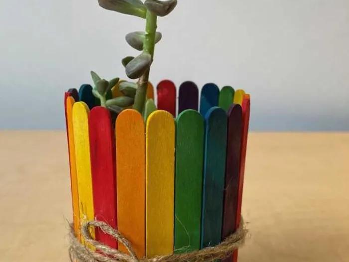 Colorful Popsicle Stick Flowerpot