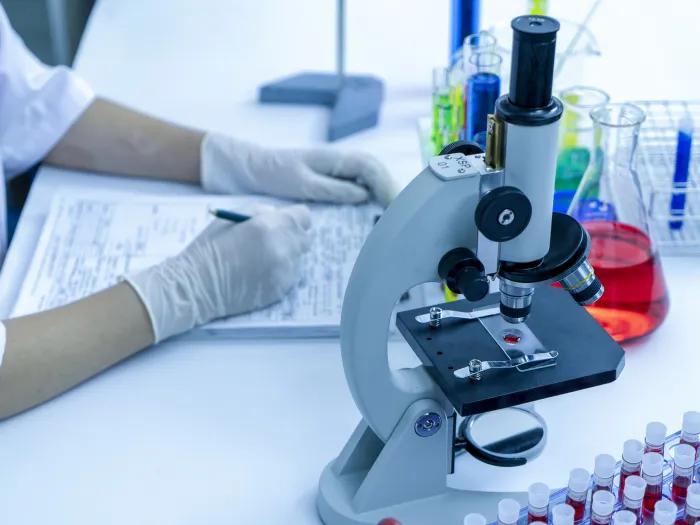 lab with microscope vials