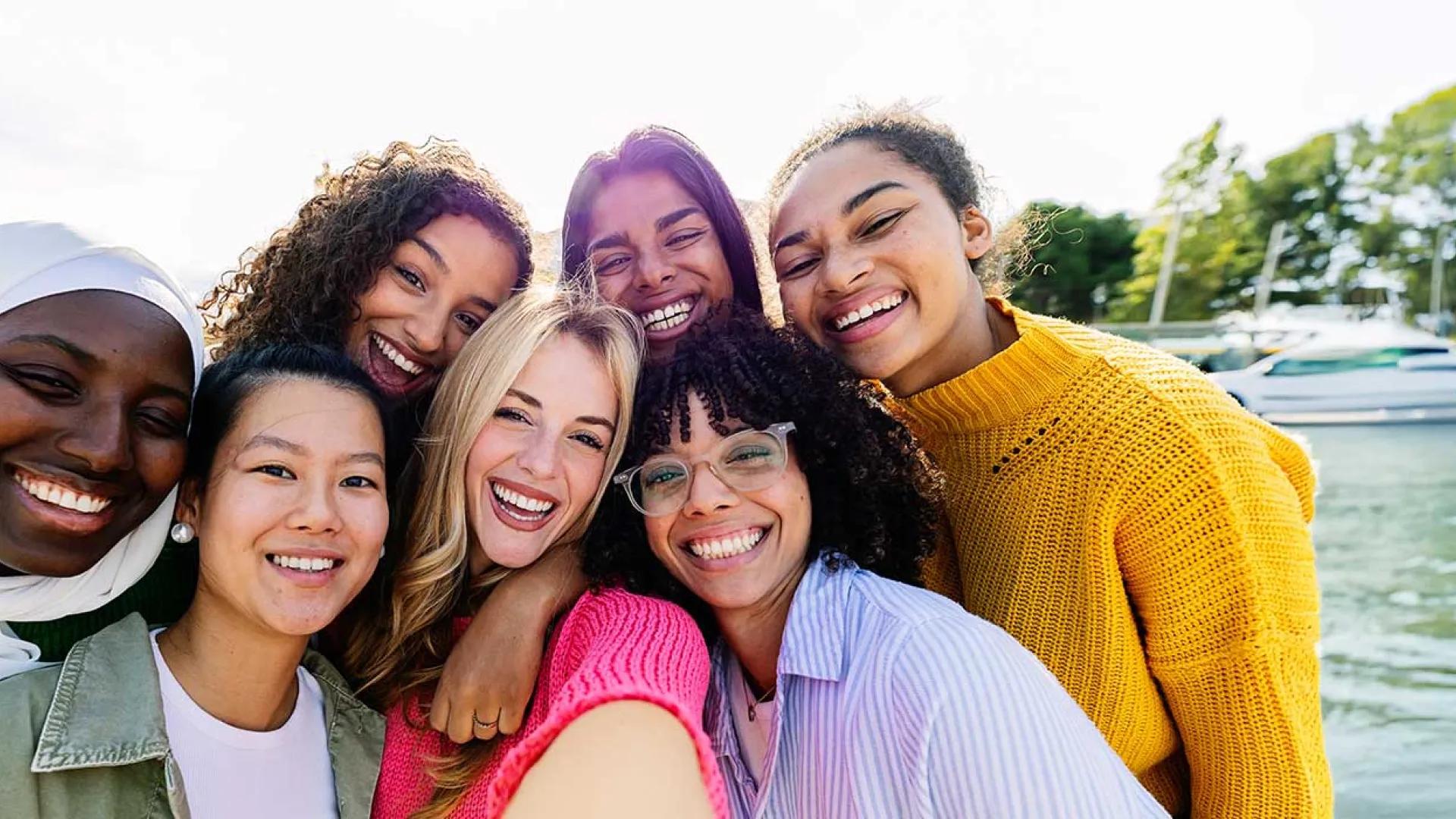 Group of seven young to middle aged women of different races