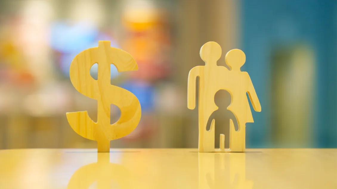 Family and dollar icon, Security protection and health insurance. The concept of family home, foster care, protection, health care day.