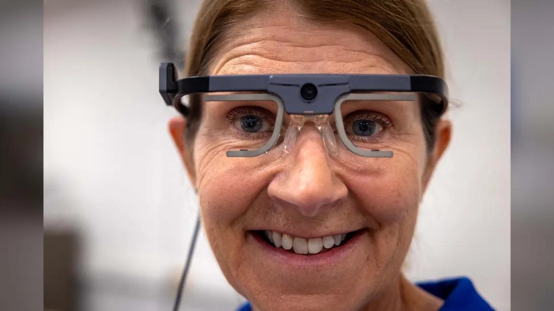 women close up with special glasses on 
