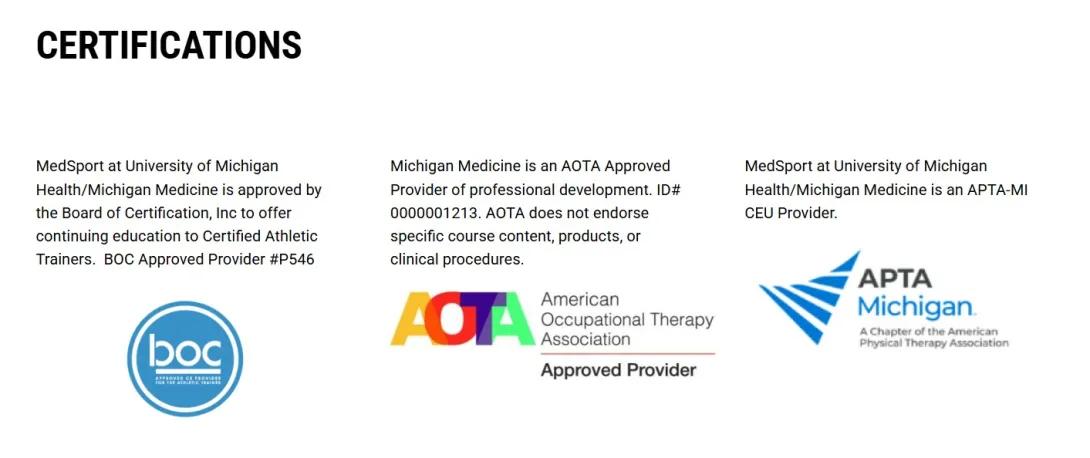 badges of certifications for MedSport