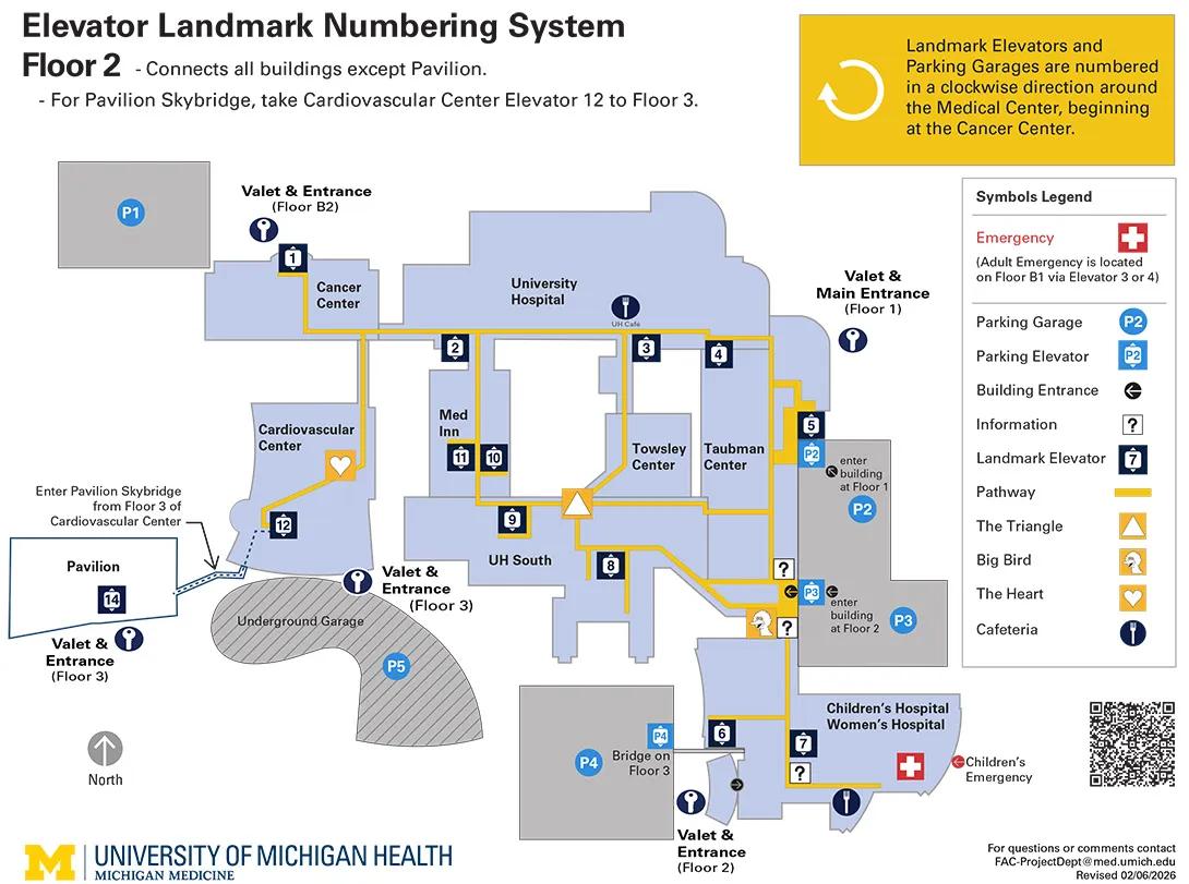 U-M Health Ann Arbor Campus Elevator Landmark Map