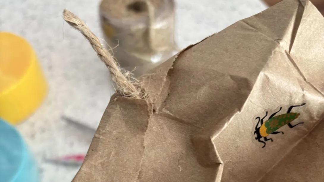 twine sticking out of small paper bag