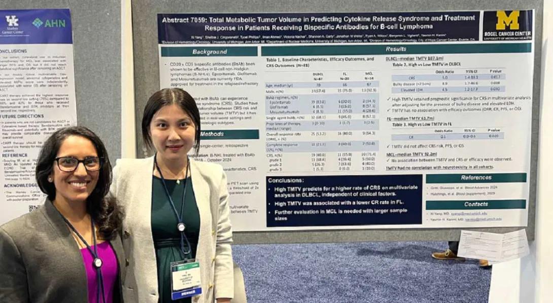 Yasmin Karimi, M.D., and Xi Yang, M.D., with their poster at ASCO 2025.