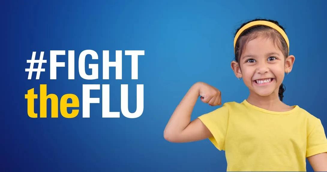 Fight the Flu graphic with child smiling