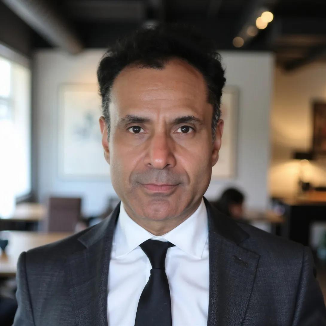 Headshot of Ganesh Palapattu, M.D., wearing white shirt, black tie and blazer
